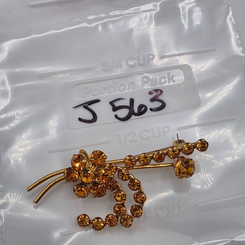 Vintage Austrian Amber Rhinestone Floral Spray Brooch Pin Gold Tone Signed - Picture 9 of 9